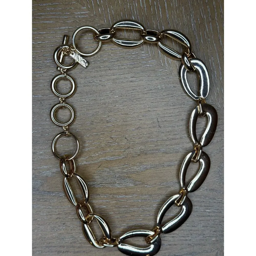 INC International Concepts Gold Tone Statement Necklace Chunky Link Chain